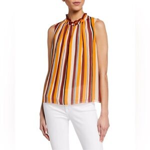FRAME Sleeveless Striped Silk Raglan Top in Sunrise Multi